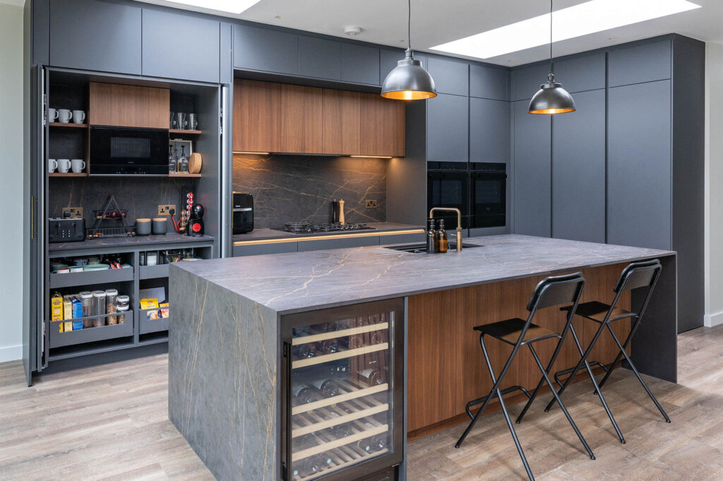 PGK • Premium German Kitchens • Signature Collection • Contemporary - Anthracite & Fluted Walnut