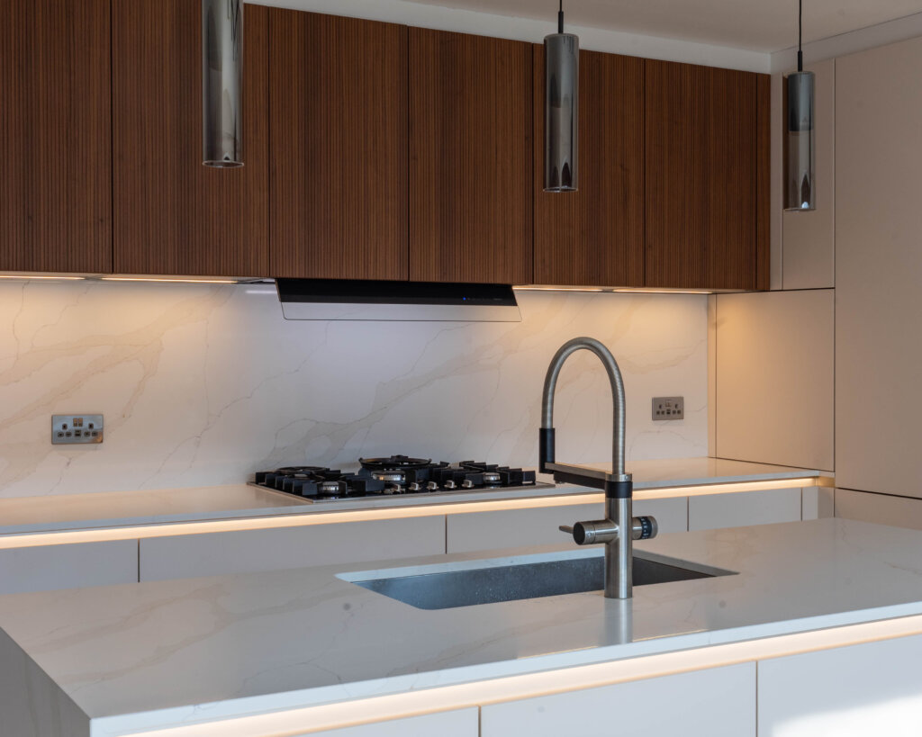PGK Cashmere Matt & Fluted Walnut Focus Contemporary Kitchen