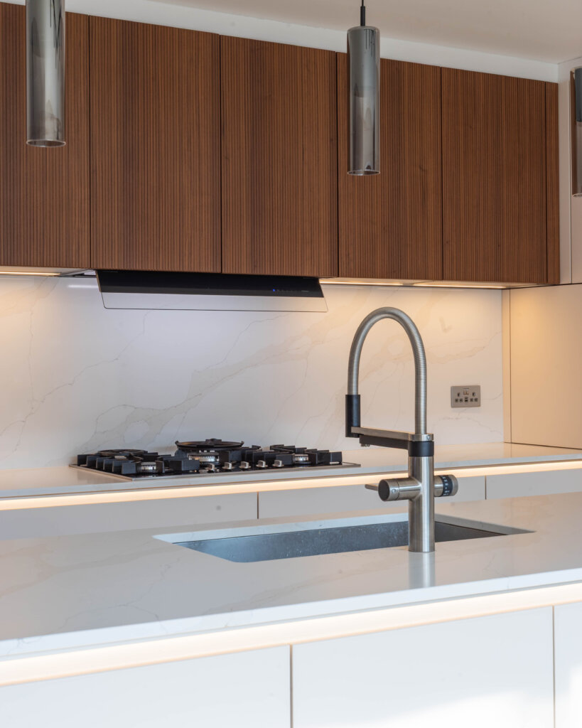 PGK Cashmere Matt & Fluted Walnut Focus Contemporary Kitchen