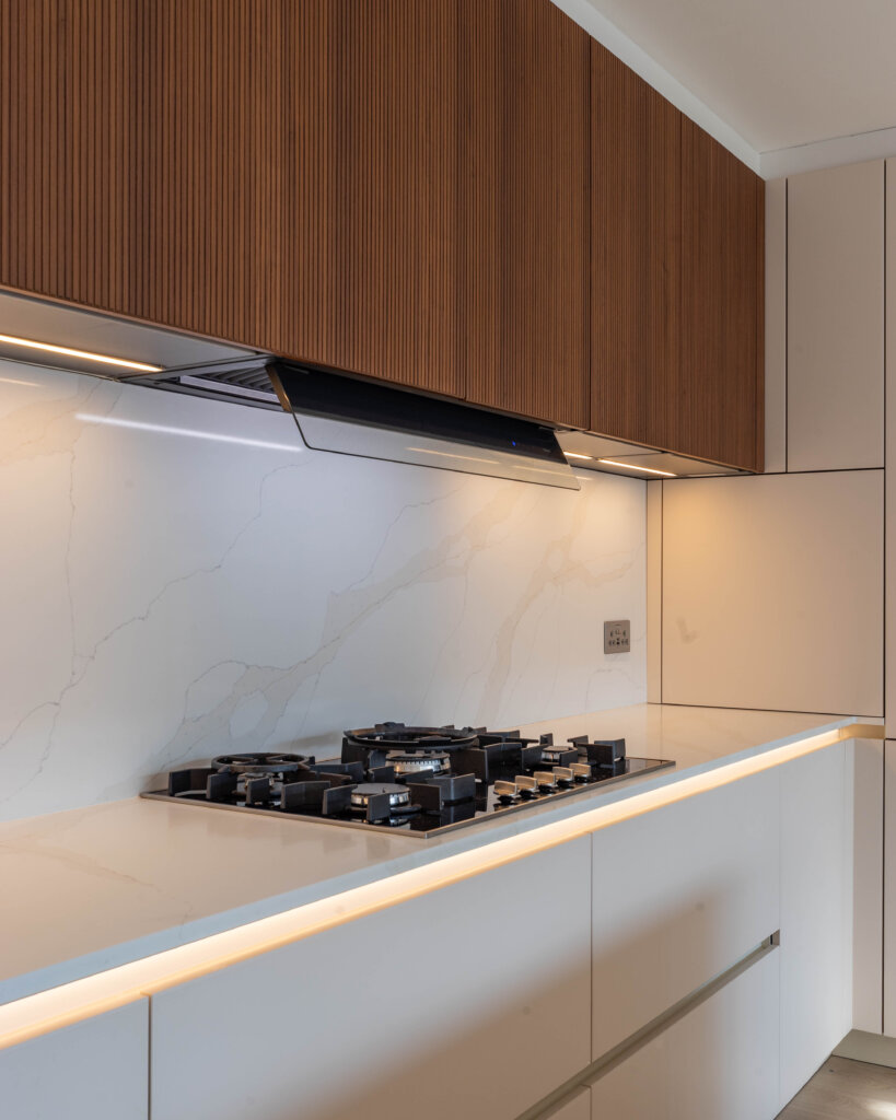 PGK Cashmere Matt & Fluted Walnut Focus Contemporary Kitchen